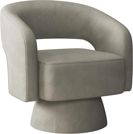 INZOY Swivel Barrel Chair with Velvet Fabric Swivel Accent Chair with Thickened Soft Cushion Comfy Round Swivel Chair for Living Room Bedroom Grey