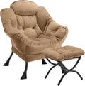 Lazy Chair with Folding Ottoman Modern Large Accent ChairContemporary Lounge Leisure Sofa Chair with Armrests Upholstered Sofa Armchair Reading Chair for BedroomDorm &amp Office(Khaki-f)