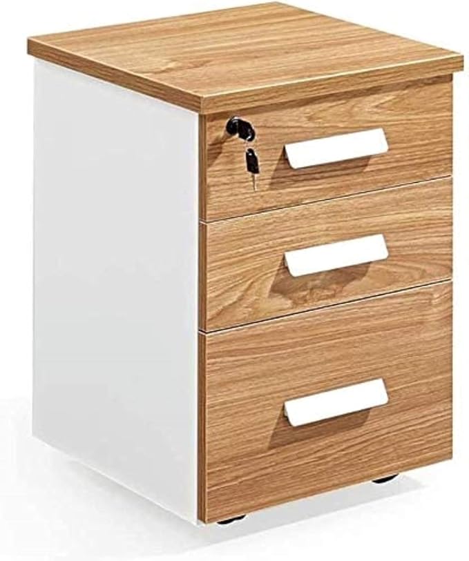 Mobile Wooden File Cabinet with Lock - Floor-Standing Storage Solution for Office and Home(B)