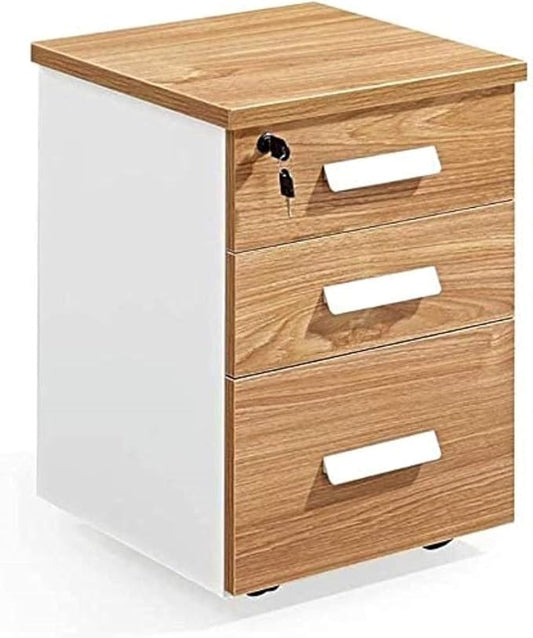 Mobile Wooden File Cabinet with Lock - Floor-Standing Storage Solution for Office and Home(B)