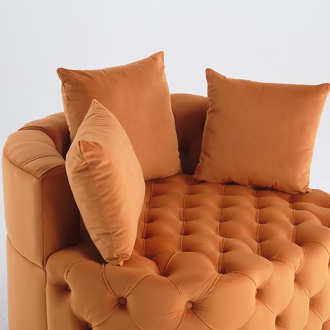 Setawix 40.6 W Round Barrel ChairModern Velvet Upholstered Accent Arm Chairs for Living RoomButton Tufted Club Chair OversizedLuxury Single Lounge Sofa Chair for BedroomOfficeHotel (Orange)