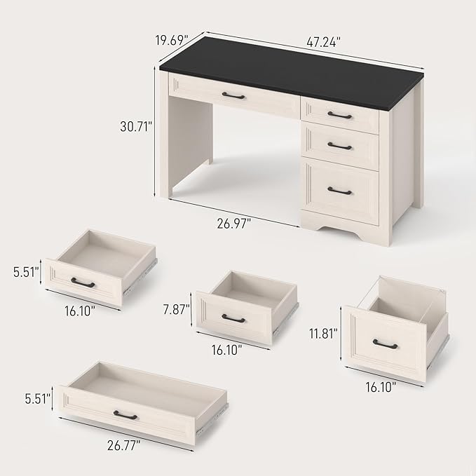 Vabches Farmhouse Executive Desk with Drawers Home Office Desk with File Drawer Wood Computer Desk with Ample Storage Rustic Office Desk with Spacious Tabletop for Work Black