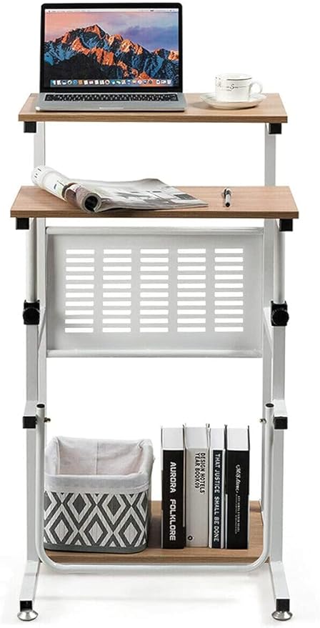 Goplus Topment Height Adjustable Standing Desk Home Office Writing Workstation with U-Shaped Footrest Sturdy Steel Frame Adjustable Pads Space-Saving Sit Stand Laptop Table with Storage