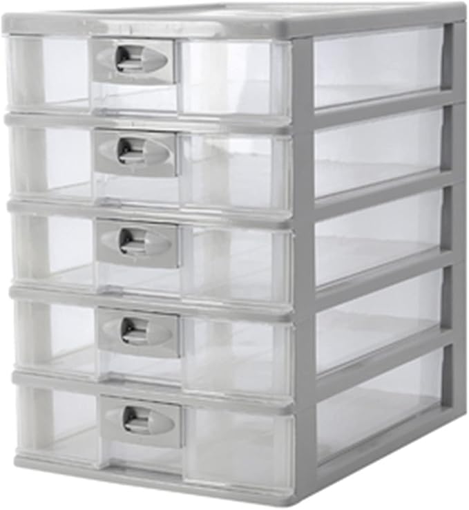 File Storage Cabinets Office Desktop Storage Box Multi-Layer Drawer Paper Office Supplies Finishing Transparent File Cabinet(Gray)