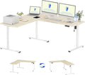 FLEXISPOT L Shaped Standing Desk 71 x 63 Inch Electric Height Adjustable Corner Desk Sit Stand Computer Workstation Preset Controller Home Office White Frame with Maple Top