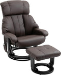 Massage Recliner Chair with Ottoman 10 Vibration Points and 360° Swivel Comfortable Faux Leather Living Room Chair with Side Pocket Brown.