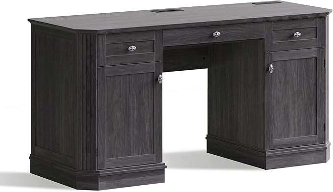 59 Classic Executive Desk with Storage Victorian Executive Desk with Charging Station Keyboard Tray 3 Drawers &amp 2 Cabinet Storage &amp 2 Pedestals Easy Assembly Black