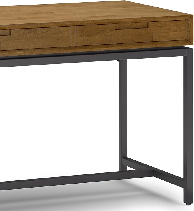 SIMPLIHOME Banting Desk - 72 Inch Wide Solid Wood and Metal Writing Desk in Medium Saddle Brown Modern Industrial Home Office Computer Table for Study with 2 Drawers and Flip-Down Keyboard Tray