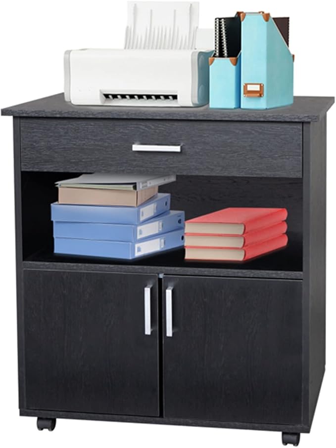 HASMI Filing Cabinet T One Drawer File Cabinet One Layer Frame Double Doors MDF and PVC Wooden Filing Cabinet Black Storage Cabinet