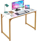 Bigacc Computer Desk Office Desk with Metal Frame Adjustable Feet | Water-Resistant Scratchproof Surface | Sturdy Writing Table for Home Office or Study (White Gold 39 Inch)