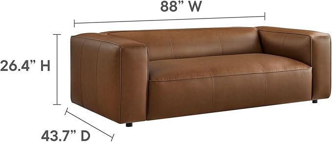 Modway Auren Vegan Leather Sofa in Coffee - Faux Leather Couch - Comfy Modern PU Leather Sofa - Oversized Mid Century Modern Couch for Living Room Apartment Loft