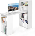 LDAILY Computer Desk with Bookshelf 48” Modern Office Desk w/ 6-Tier Storage Shelves CPU Stand Wider Base 3-in-1 Reversible Study Table Writing Desk for Home Office Bedroom Study Room (White)