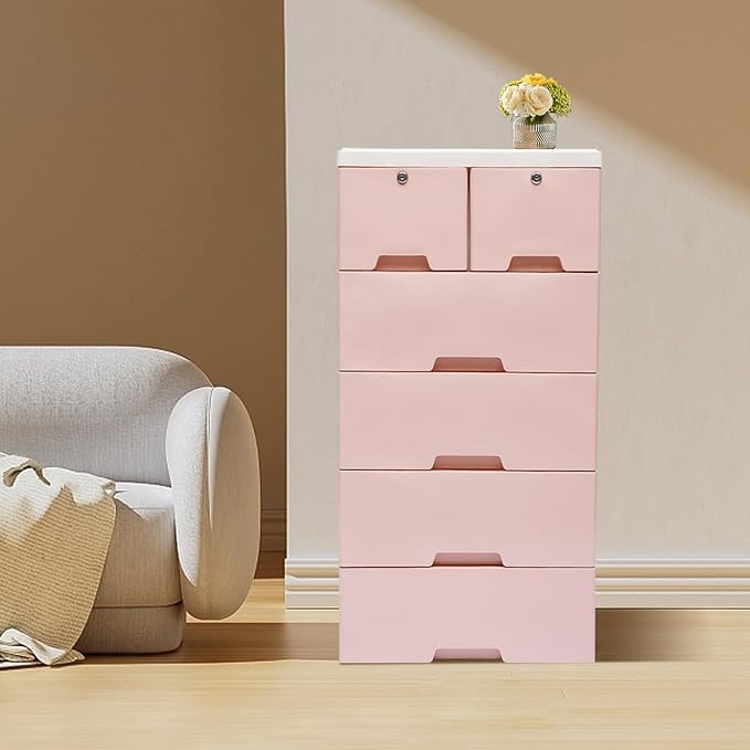 6 Drawers Mobile File Cabinet Under Desk Storage Organization with Four Wheels40.2x19.7x13.7in Small Desk Mobile Pedestal Filing Cabinet5-LayerTop-Layer Locks