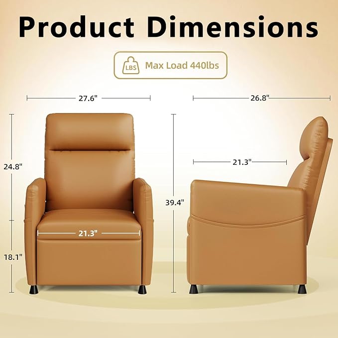 Black Power Recliner Chairs for Adults Lash Chair &amp Lay Flat Recliner for Small Spaces Living Room Bedroom Offices Theater Adjustable Footrest &amp Backrest/Side Pockets/USB (Brown)