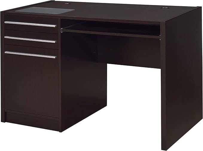 Coaster Home Furnishings - Halston - Engineered Wood - 47-Inch Computer Desk with Drawers Door Cabinet &amp Lift-Top Storage Tempered Glass Top Contemporary Style - Home Office - Cappuccino - 8007
