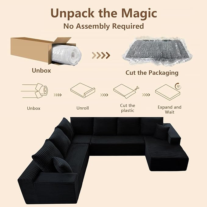 Cloud Modular Sectional Sofa for Living Room137x110 Oversized U-Shaped Couch with 9 PillowsBig Comfy Couches SetFluffy Deep-Seat Corduroy Sofa with ChaiseNo Assembly (BlackRight-Facing Chaise)