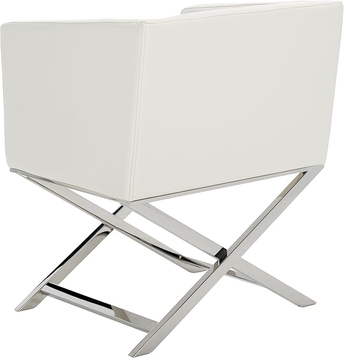 Safavieh Home Collection Celine White and Chrome Modern Glam Bonded Leather Cross Leg Chair