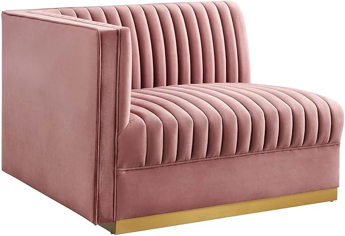 Modway Sanguine Channel Tufted Performance Velvet Modular Sectional Sofa Ottoman Left-Arm Chair Dusty Rose
