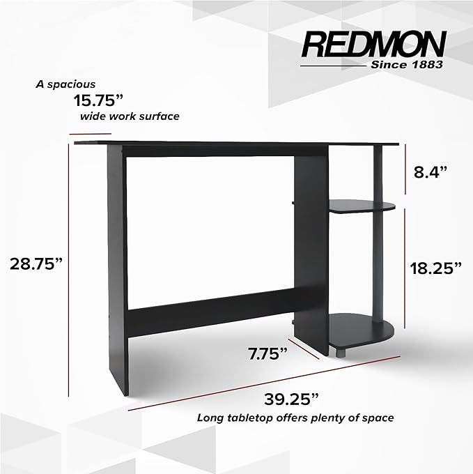 WC Redmon Black Computer Laptop Media Home Office Desk Woodgrain Finish Full5505BK