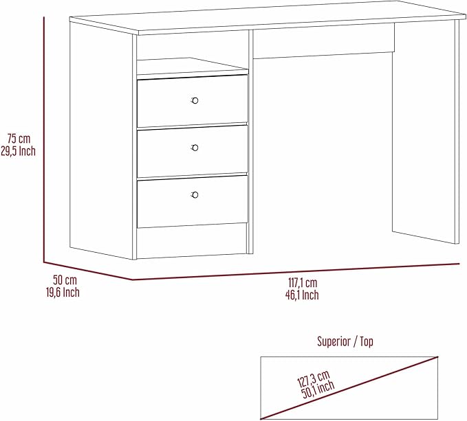 Light Oak 6-Shelf Writing Work Study Desk with Built-in Bookcase Home Office Furniture for Study and Home Office