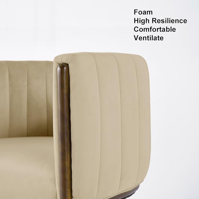 homary Velvet Fluted Accent Chair for Living Room with Wood Frame High Resilience Foam Elegant Modern Armchair (Camel)
