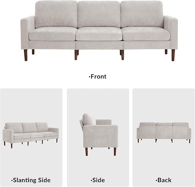 Kingfun 3 Seater Sofa with Loveseat Chenille Couch Mid Century Modern Couches with Solid Wood Legs for Living Room &amp Bedroom Grey