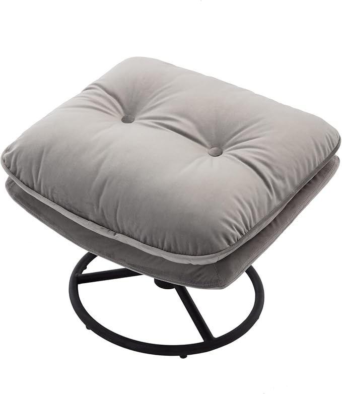 i-POOK Velvet Swivel Chair with Matching Swivel Ottoman Modern Upholstered Accent Chair with Round Black Metal Base and Backrest for Bedroom Living Room and Apartment Gray
