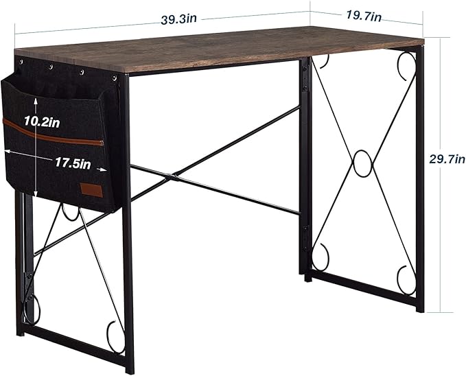 VECELO Folding Desk Water Proof Writing Desk with Storage Bag Work Desk Home Office Computer Desk for Small Space/Home Office/Dormitory 39 InchRetro Black