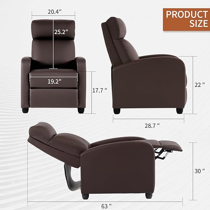 BestMassage | Recliner Chair | with 2 Point Massage Function | Leather Dark Brown | with Lumbar Support Adjustable Push Back Footrest &amp Padded Seat | Easy Assembly | for Living Room Home Theatr