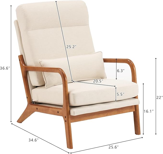 Accent Chair for Living Room Mid-Century Modern Upholstered Armchair with PillowReading Arm ChairComfy Accent Chair for Bedroom