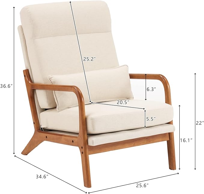Bonnlo High Back Beige Accent Chairs Set of 2 Upholstered Mid Century Modern Lounge Fabric Chairs Reading Chairs Side Sitting Chair Solid Wood Farmhouse Armchairs for Living Room Bedroom Guest Room