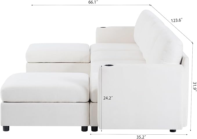 ERYE Oversized Chenille Upholstered Modular Storage Sectional Sofa Couch W/2 Movable Ottomans &amp Cupholders U-Shaped Free Combined Sofa Couch Convertible Sleeper Sofabed for Living Room Apartment