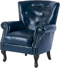 Modern Accent Chair Mid-Century Faux Leather Armchair with Solid Wood Legs Single Sofa Club Chair for Living Room Bedroom Leisure Room Reading Room(Navy)