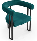 Vanity Chair for Makeup Room Corduroy Accent Chair with U-Shaped Backrest Modern Comfy Desk Chair No Wheels Upholstered Dining Chair with Metal Legs for Bedroom Living Room (Teal1)