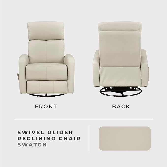 Lexicon Swivel Glider Reclining Chair Top Grain Leather Match Manual Pull Handle Recliner Comfy Nursery Glider Recliner Swivel Reclining Chair for Living Room/Office/Bedroom/Apartment Beige