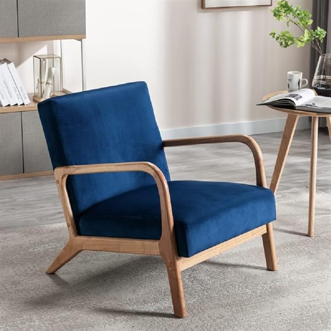 Classic Comfortable Modern Boho Velvet Upholstered Lounge Armchair for Living Room Reading Bedroom Office and Small Spaces Blue