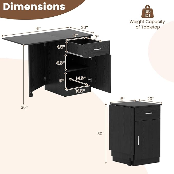 Giantex Folding Computer Desk with Drawer Home Office Desk w/Cabinet &amp Adjustable Shelf Compact Foldable Side Table Study Writing Desk for Small Spaces Dorm Apartment (Black)