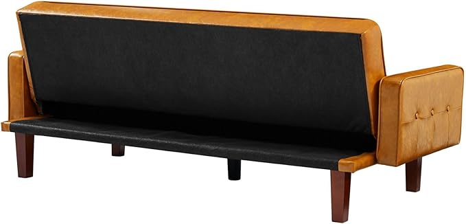 Vegan Leather Sofa Bed Sleeper Couch 74.4 Inch Convertible Loveseat Size for Small Space 3 Seater Chesterfield Button Tufted for Office Apartment Dorm Living Room Brown