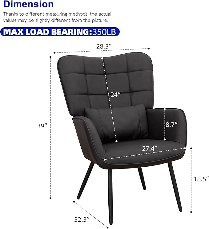 Modern Accent Chair with Soft Padded Bonded Leather High Back Armchair with Metal Legs for Living Room Home Office Bedroom