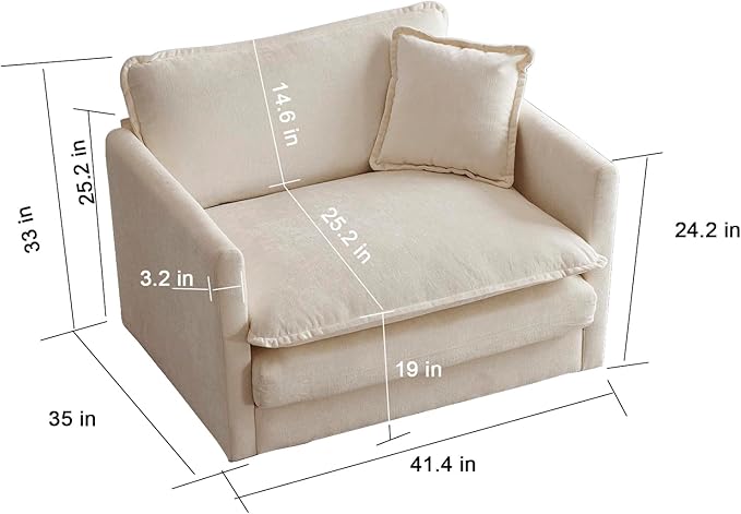 Modern Accent Chair Wide Accent Armchair with Ottoman Upholstered Single Club Chair for Living Room (Chenille Fabric in Beige 1 Seat and 1 Ottoman)