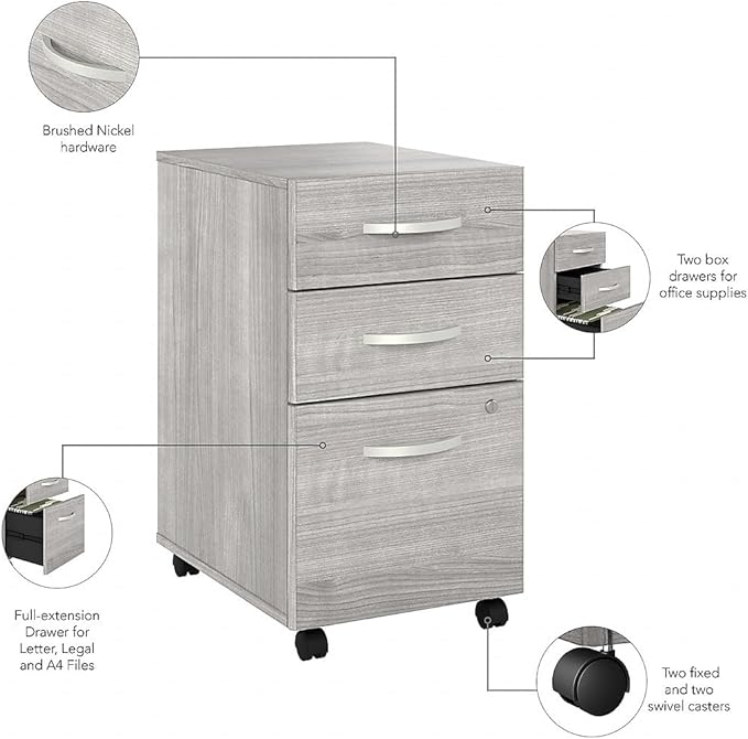 Bush Business Furniture Hybrid 3 Drawer Mobile File Cabinet-Assembled Platinum Gray