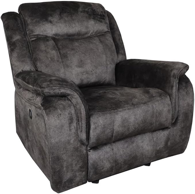 Pemberly Row Park City Polyester Fabric Power Glider Recliner Slate Finish 38W x 39D x 39H Hardwood Plywood Frame Pocket Coil Seating Smooth Reclining and Gliding Elegant Living Room Chair