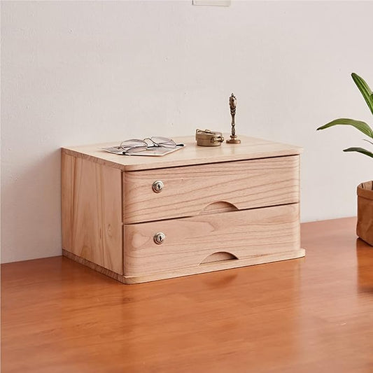 Desktop File Cabinet - Desktop Organizer Storage Box Solid Wood Storage Box With Lock Desk Drawers Organizer And Accessories Locking Filing Cabinet Rustic Dresser ( Color : B  Size : 2 drawer )