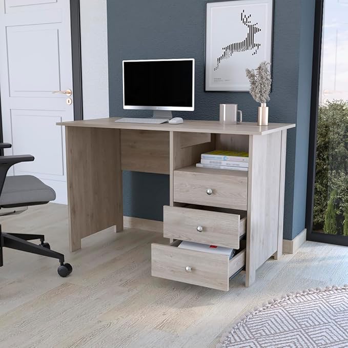 Writing Desk Brentwood with 3 Drawers Open Shelf &amp Spacious Work Surface - Light Gray - Perfect for Home Office &amp Study Room