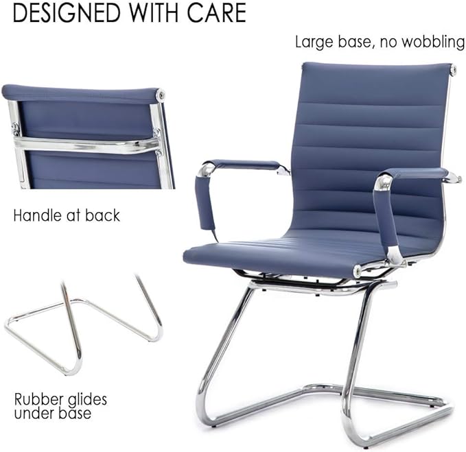 HNY Leather Office Guest Chairs &amp Reception Chairs Set of 6 Modern Waiting Room Chairs with Arms Desk Chair no Wheels with Sled Base for Waiting Room/Conference Room Navy