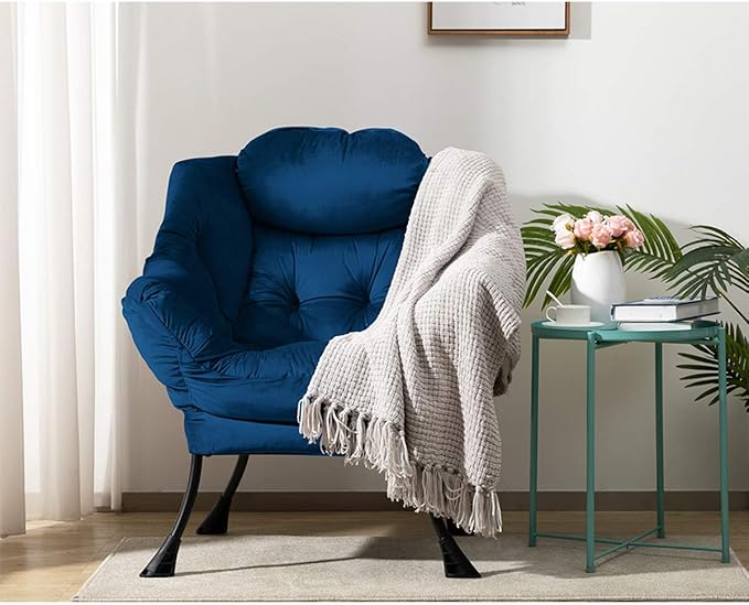HollyHOME Lazy Chair with Armrest and Side Pocket Comfy Accent Lounge ChairLeisure Sofa Armchair for Living Room Bedroom Dorm or Small Spaces Oversized Reading Sofa ChairVelvet Royal Blue