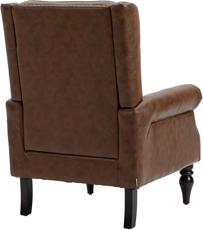 Modern Living Room Armchair Mid Century Accent Chair with Rolled Arms and Tufted BackUpholstered PU Leather Sofa Leisure Chair for Living Room/Bedroom/Office/Club