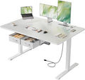HLDIRECT Electric Standing Desk 47 x 31.5 Inches Height Adjustable Table with Outlets Sit Stand Computer Desk with Drawers for Home Office Ergonomic Rising Workstation White