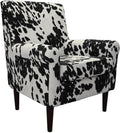 Pemberly Row Fabric Rolled Arm Lounge Chair Cowhide Black Upholstery 17.5 Seat Height Durable Construction Farmhouse or Modern Accent Chair for Living Room or Bedroom Use