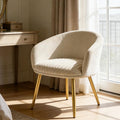 Accent Velvet Makeup Vanity Chair Boucle Modern Tufted Girls Desk Chair No Wheels with Gold Metal Legs 20 Extra Wide Cushion Armchair for Bedroom Bathroom Dining Room Living Room Cream Beige